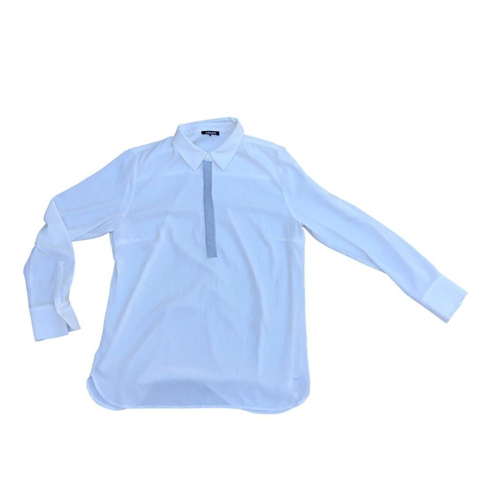 OLSEN Blouse 100% Linen Top Shirt Women's MEDIUM White Long Sleeve Blouse​​​​​